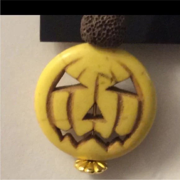 HANDMADE Spooky Composite STONE Jack O'Lantern BEADED Essential Oil Earrings - Picture 3 of 9